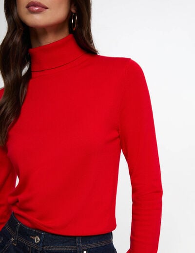 Pull col roul&eacute; rouge femme