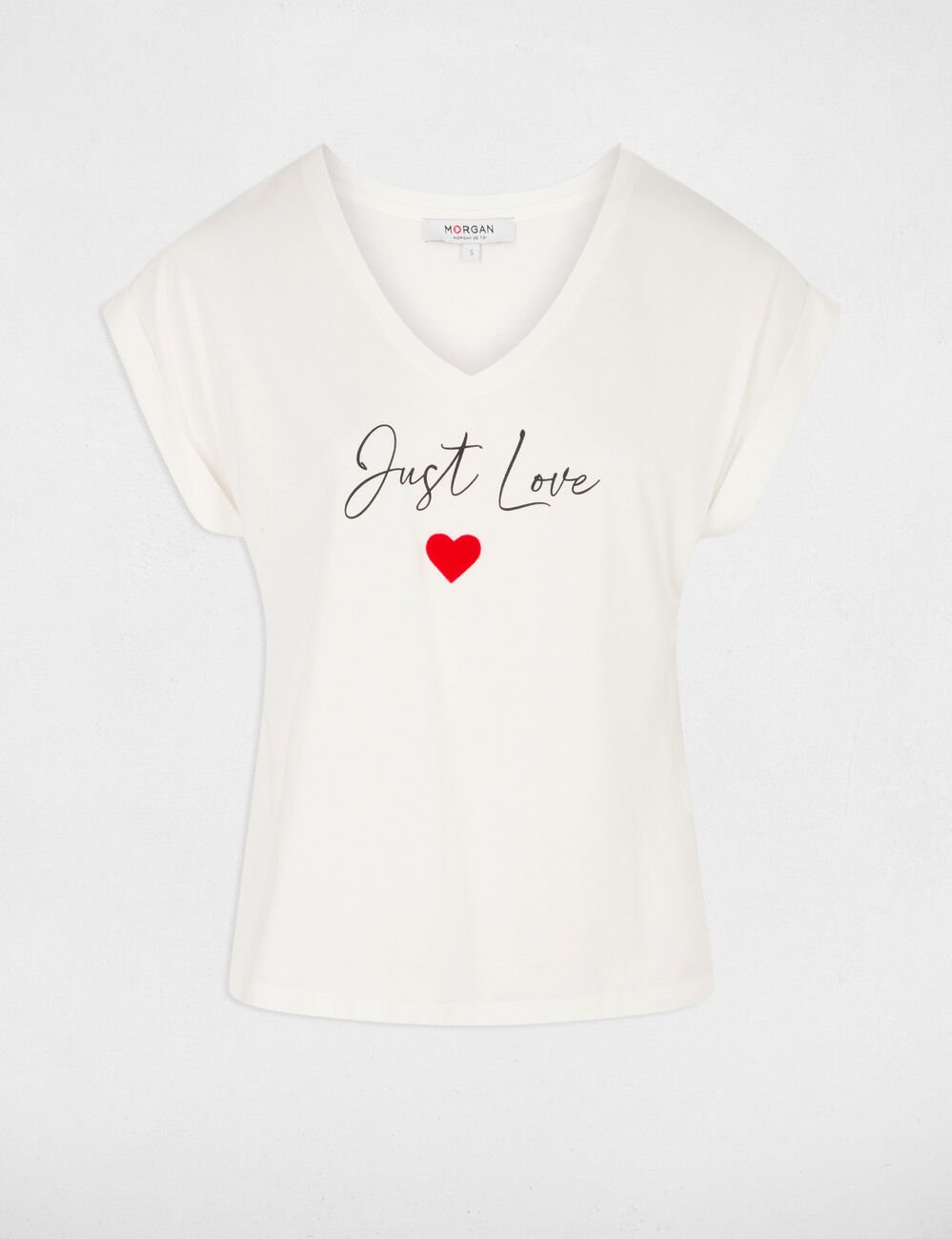 T-shirt court col v blanc femme