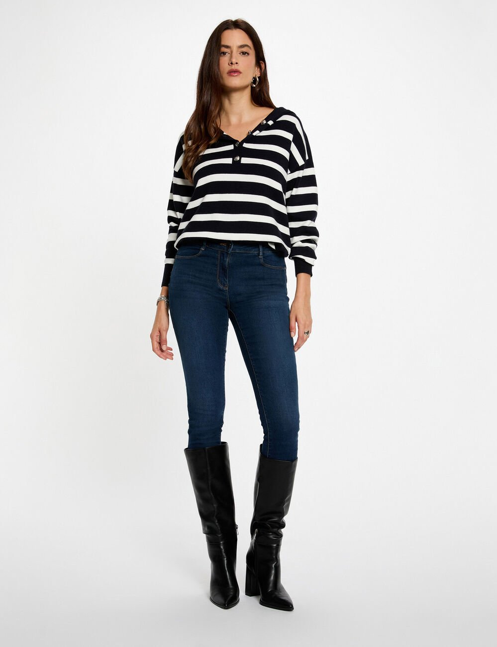 gestreepte trui met capuchon marineblauw vrouw Gestreepte trui met capuchon marineblauw vrouw