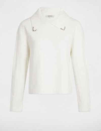 Pull col à revers ivoire femme