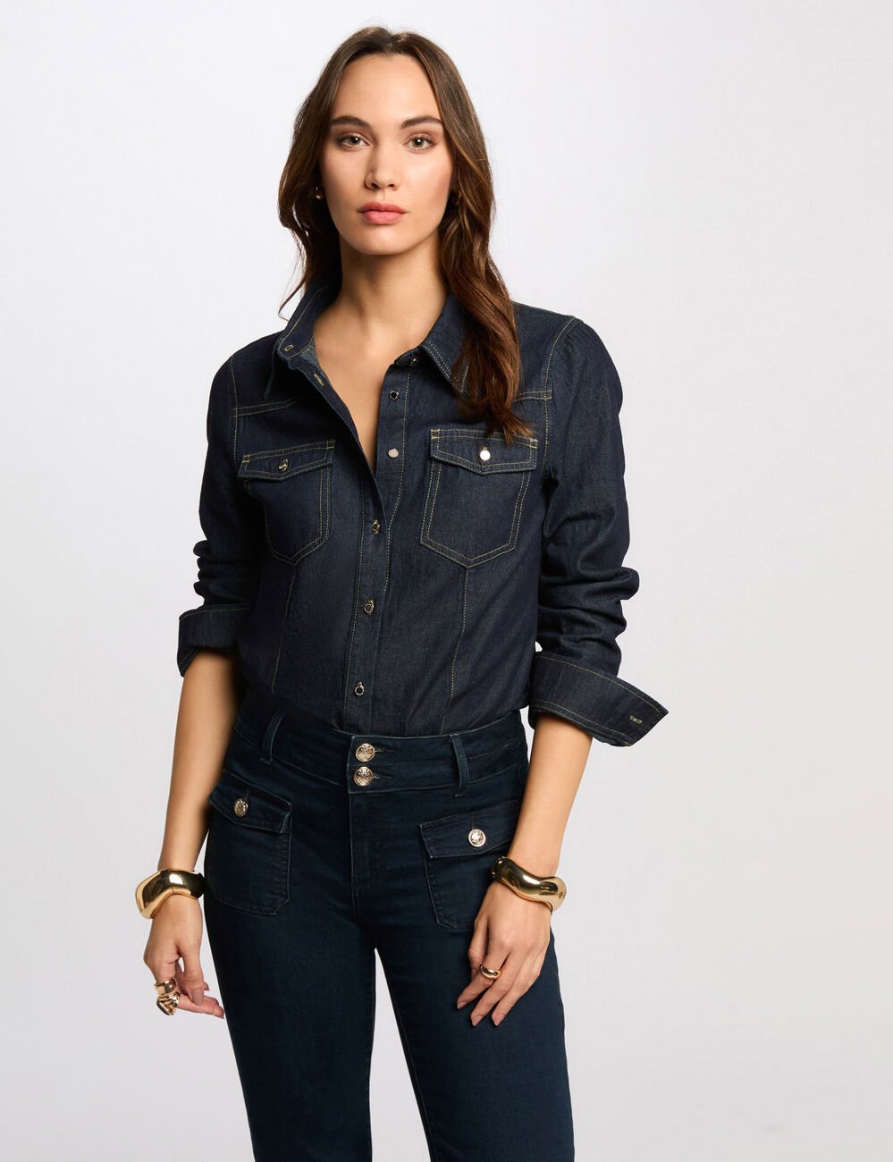 Lange mouwen overhemd ruw denim vrouw