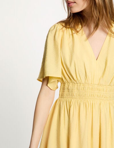 Robe courte pliss&eacute;e jaune clair femme