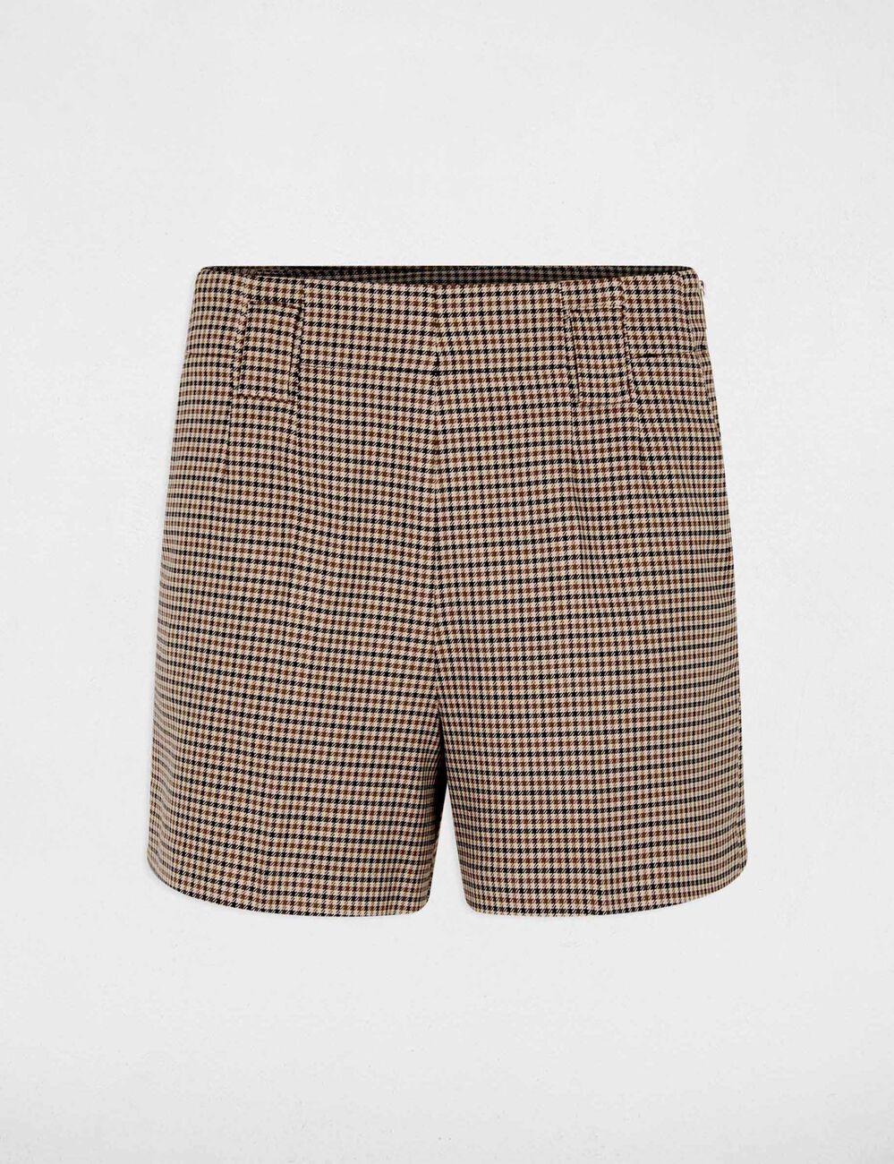 Short tweed taille haute marron femme
