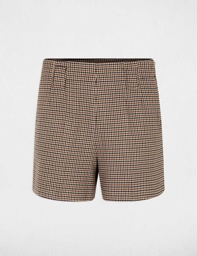 Short tweed taille haute marron femme