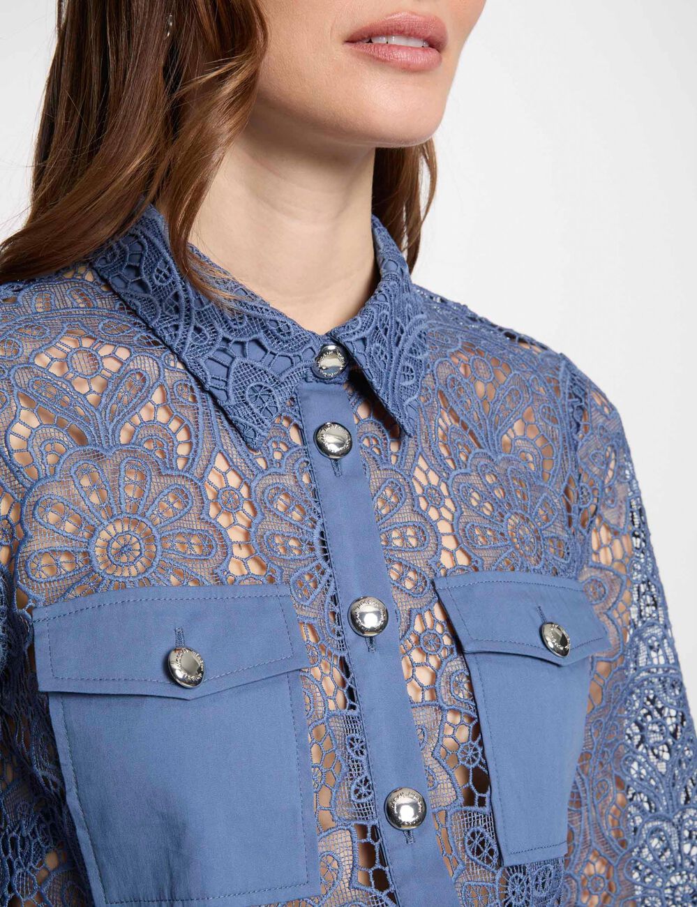 Overhemd met lange mouwen bleu gris vrouw