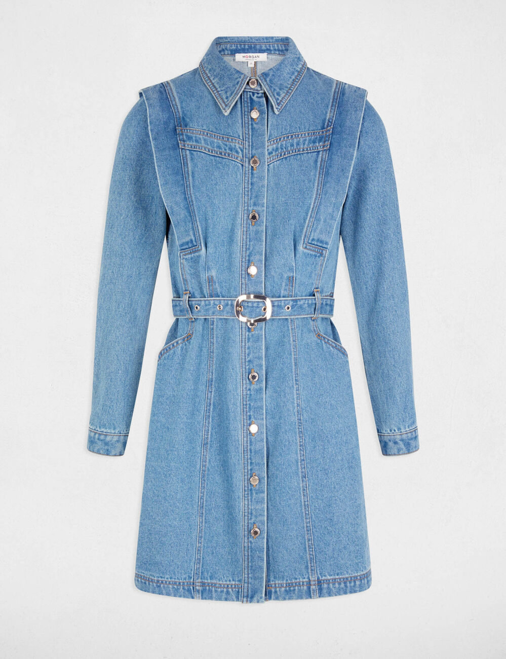 Aansluitende spijkerjurk met knopen stone washed denim vrouw