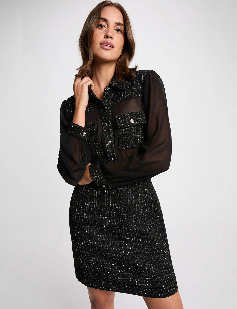 Robe courte bimatière noir femme