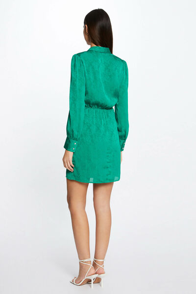 Robe droite drapée satinée imprimée vert femme