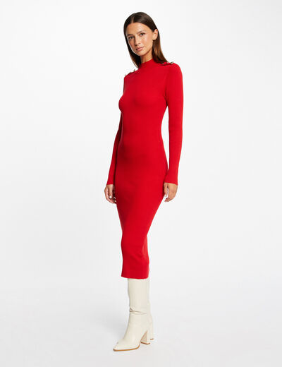 Robe pull longue ajustée dos ouvert rouge moyen femme