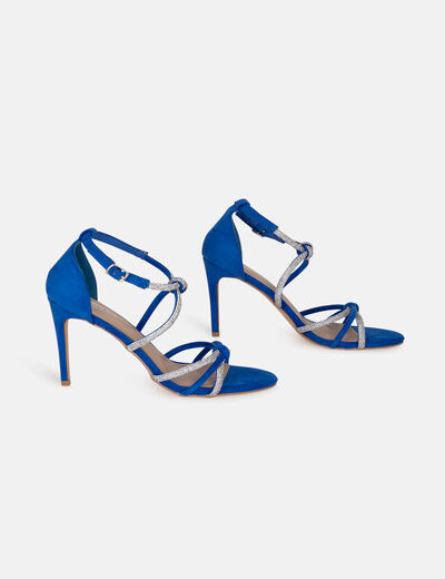 Sandalen met hak en bandjes van strass bleu vrouw