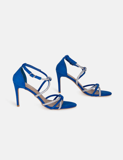 Sandales à talons avec brides strass bleu femme