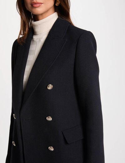 Manteau mi-long avec boutons bleu marine femme