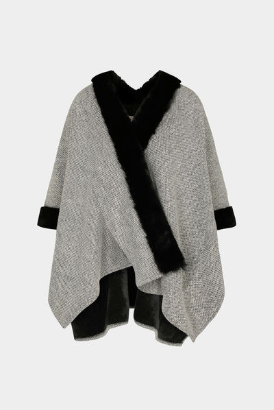 Cape met details van imitatiebont ecru vrouw