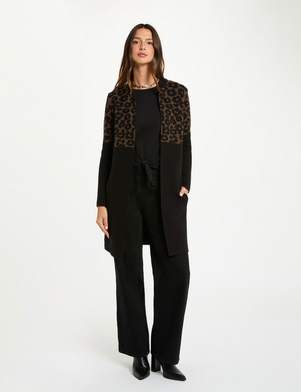 Jacquard gilet met luipaardprint meerkleurig vrouw