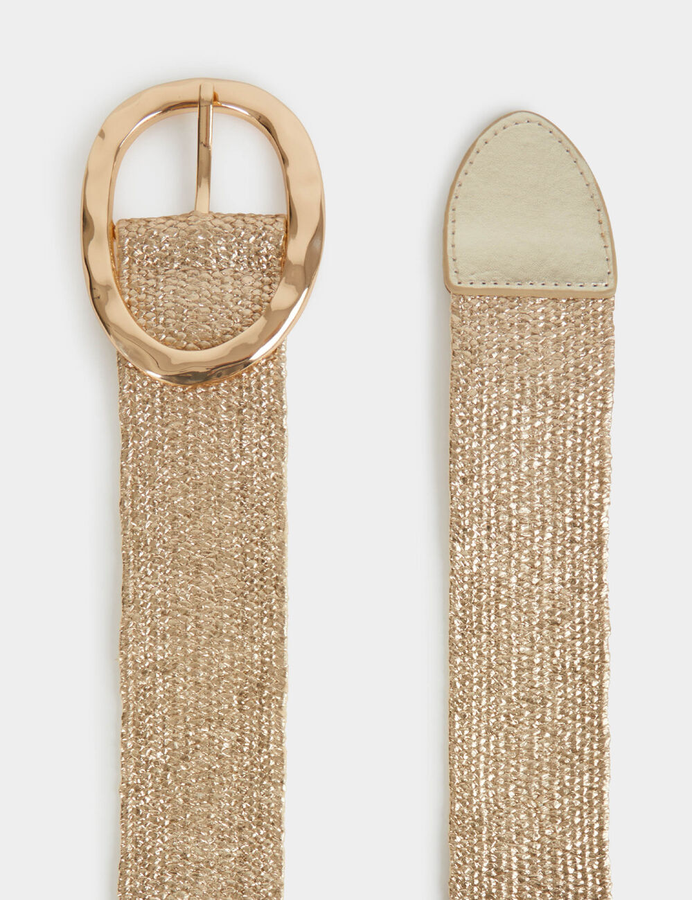 Ceinture large paille jaune or femme