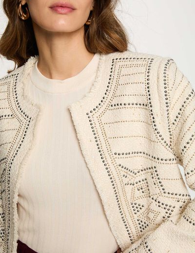 Veste droite clout&eacute;e ivoire femme