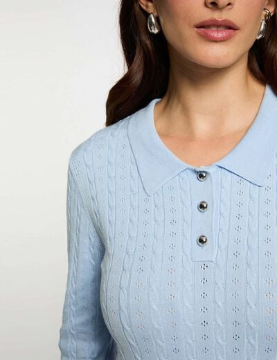 Pull ajusté col polo bleu ciel femme
