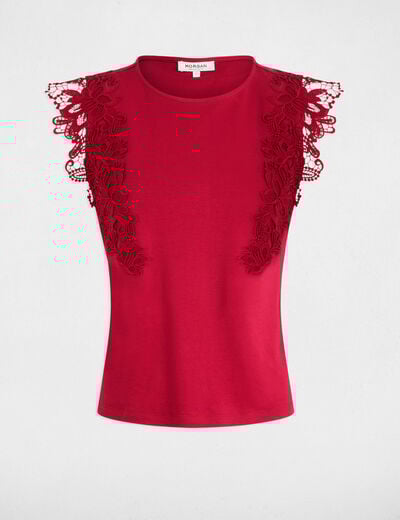 T-shirt manches courtes rouge foncé femme