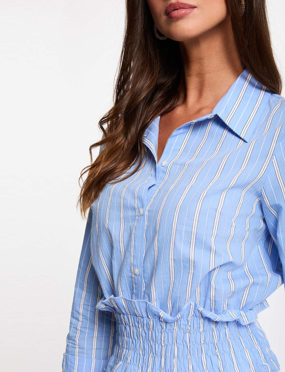 Chemise ray&eacute;e cropped bleu ciel femme