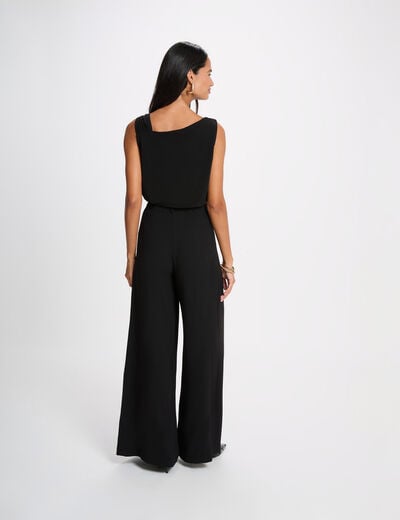 Asymmetrisch T-shirt met sieraad zwart vrouw