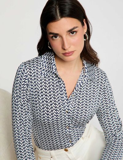 Chemise droite col &agrave; revers blanc femme