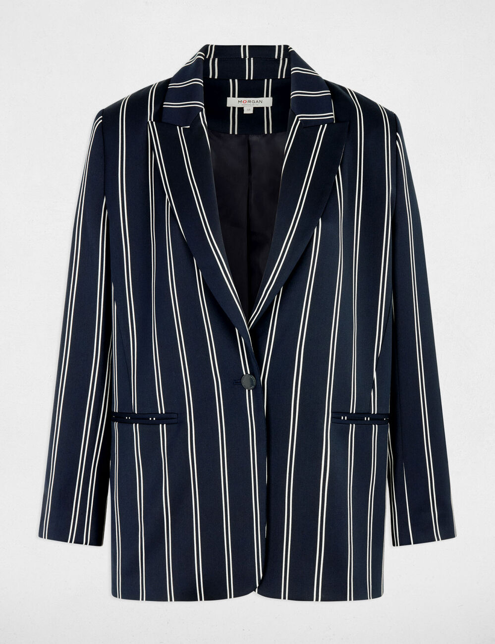 Gestreepte blazer met reverskraag marineblauw vrouw