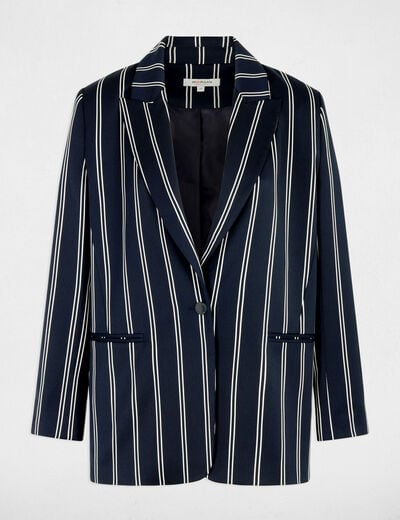 Gestreepte blazer met reverskraag marineblauw vrouw