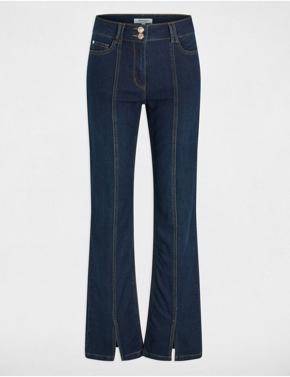 Bootcut jeans met splitten ruw denim vrouw
