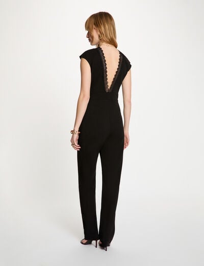 Kant jumpsuit met V-hals zwart vrouw