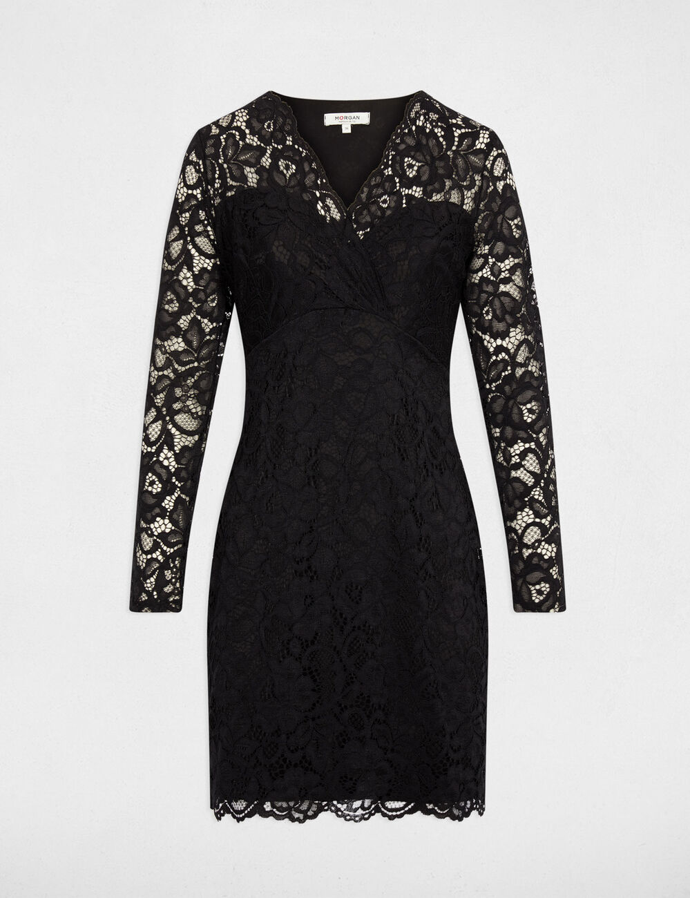 Robe dentelle col v noir femme