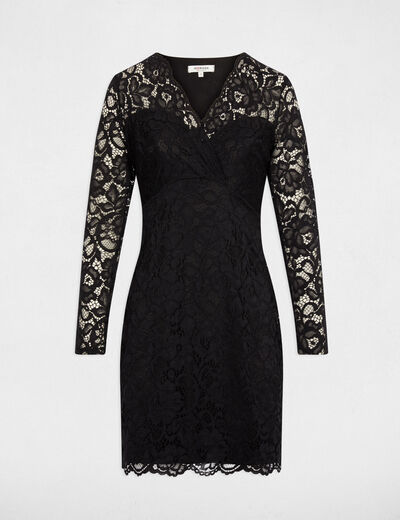 Robe dentelle col v noir femme