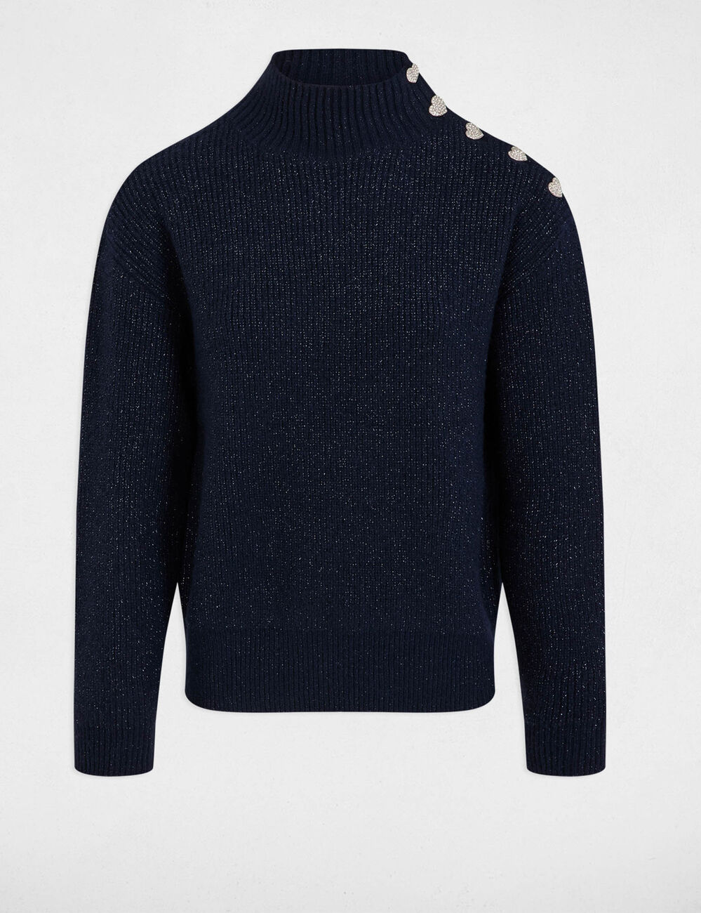 Trui met lange mouwen en knopen marineblauw vrouw