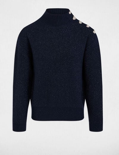 Pull manches longues avec boutons bleu marine femme
