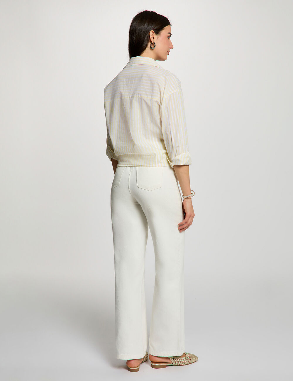 Gestreept overhemd met reverskraag lichtgeel vrouw