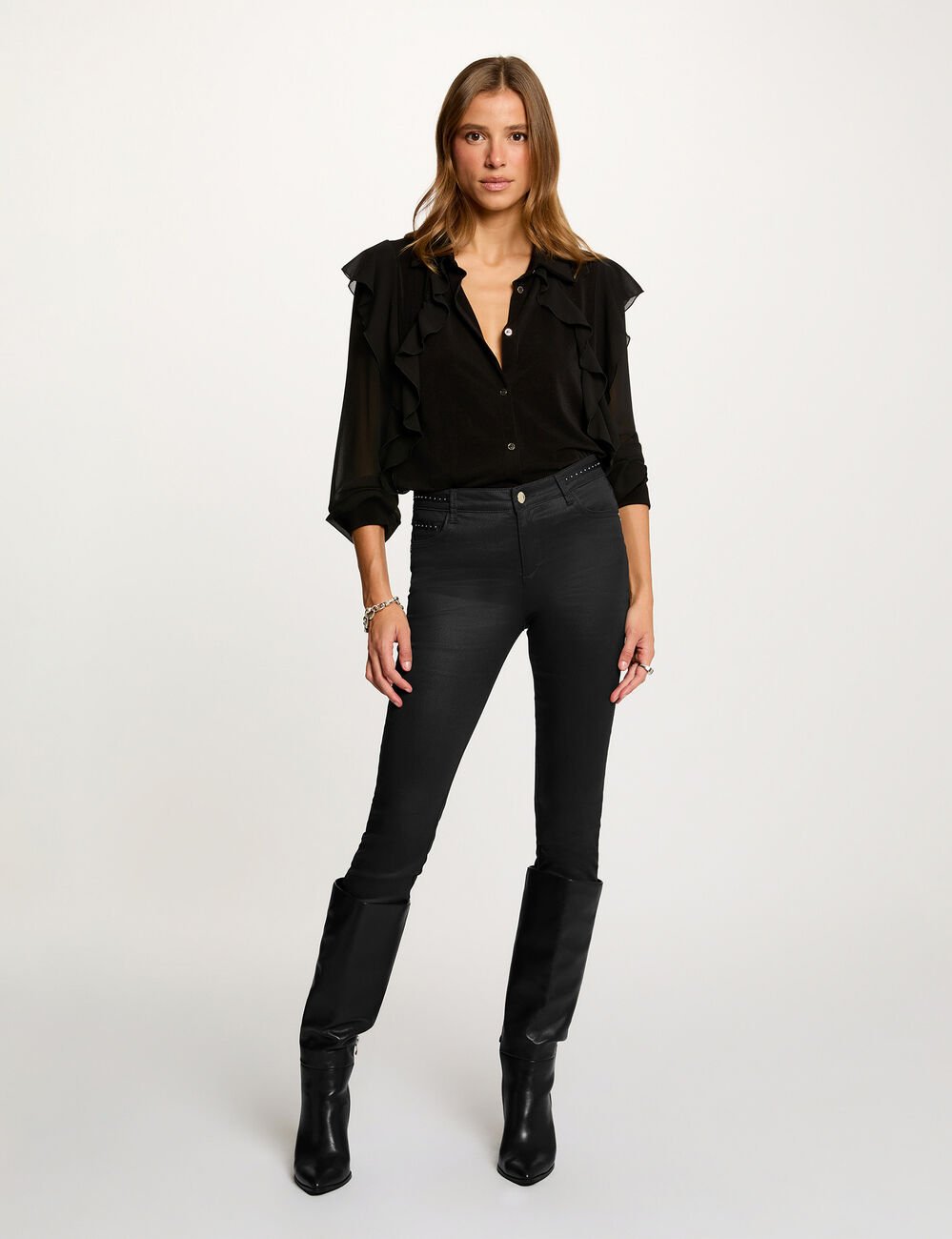 Geknopte voile T-shirt zwart vrouw