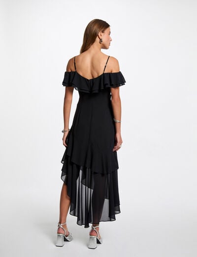 Robe midi droite volants bleu marine femme