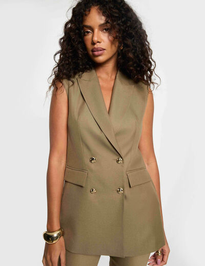 Blazer sans manches vert kaki femme