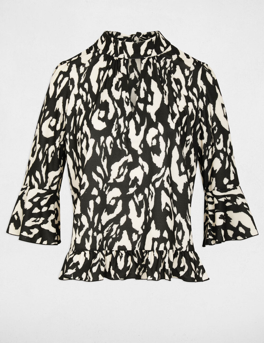 T-shirt manches longues col montant blanc femme