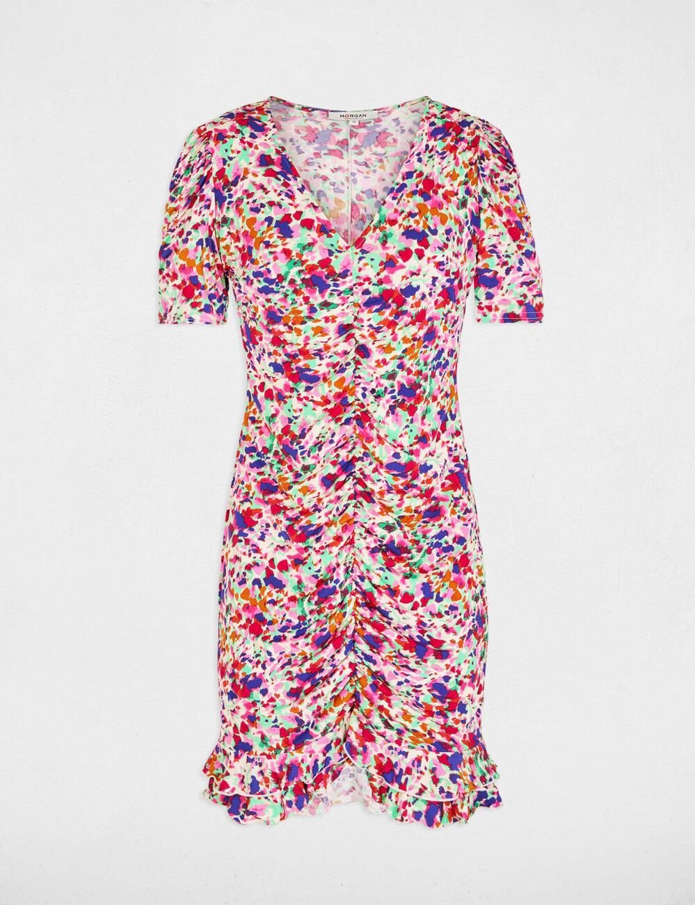 Robe courte manches bouffantes multicolore femme