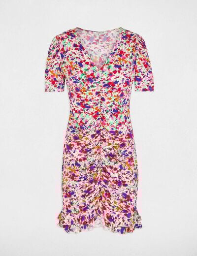 Robe courte manches bouffantes multicolore femme