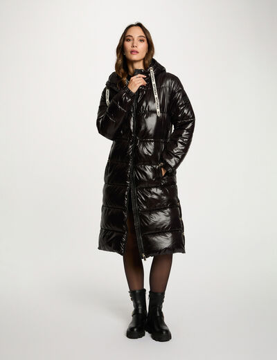 Doudoune longue brillante noir femme