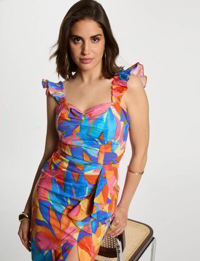 Top imprimé volants multicolore femme