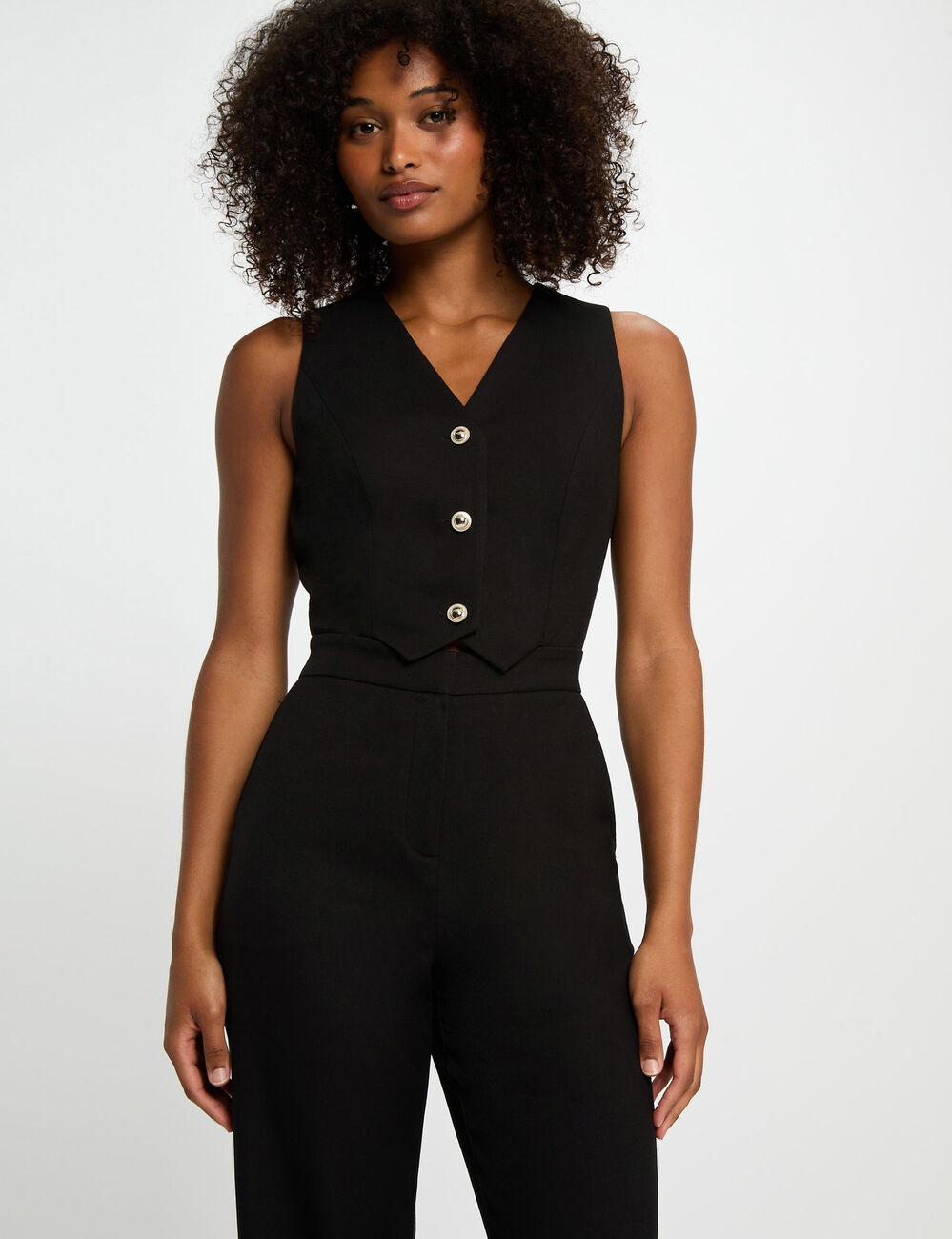 Combinaison longue col en V noir femme