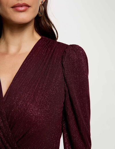 Gedrapeerde getailleerde mini-jurk bordeaux vrouw