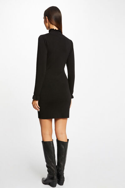 Getailleerde sweaterjurk met hoge kraag zwart vrouw