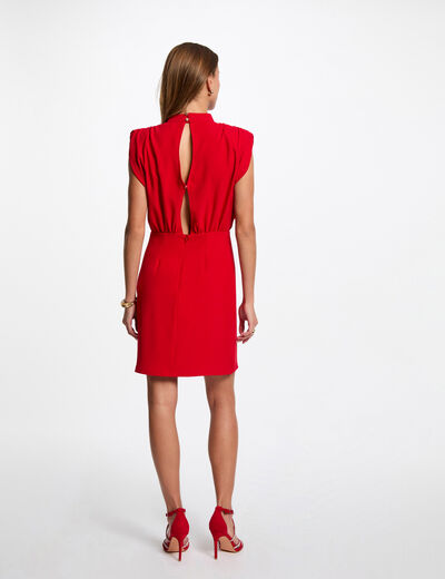 Robe courte ajustée épaulettes rouge femme