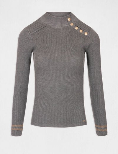 Pull manches longues avec boutons gris fonc&eacute; femme