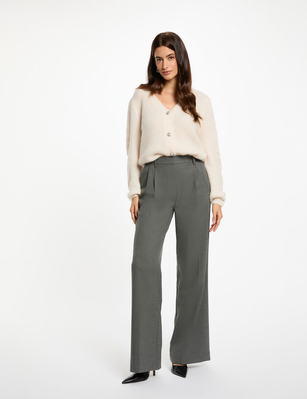 Gilet ajusté col v ivoire femme