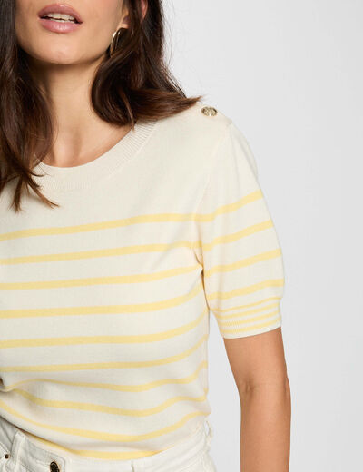 Pull manches courtes rayé ivoire femme