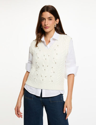 Pull sans manches blanc femme